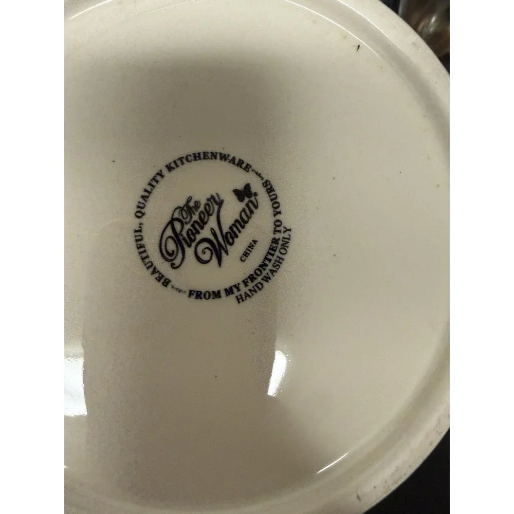 Pioneer Woman Ceramic Cup Cake Stand & Glass Cover Polka Dots and Floral Pattern
